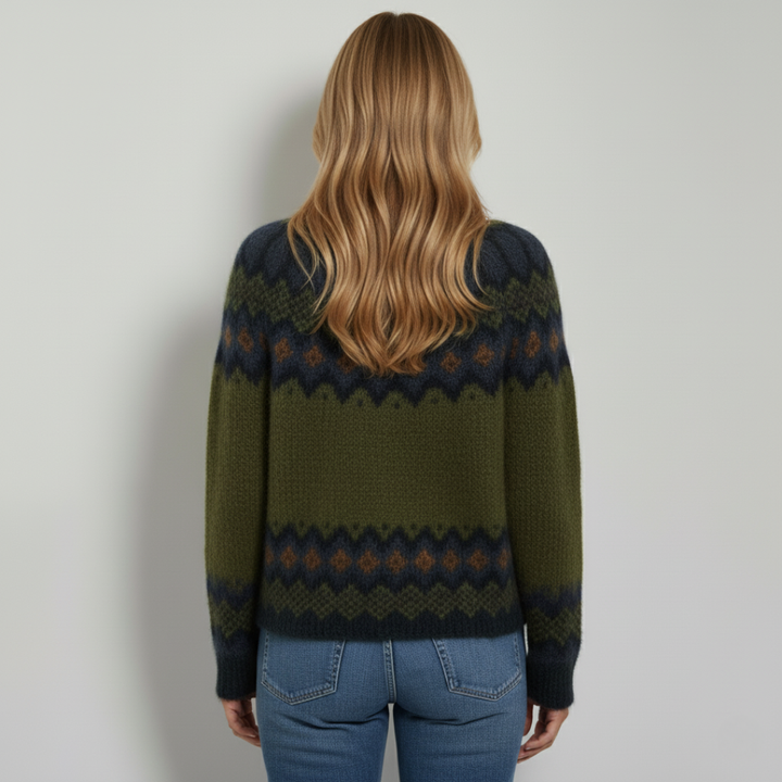 Linda - Deep Forest Retro Icelandic Knit Sweater