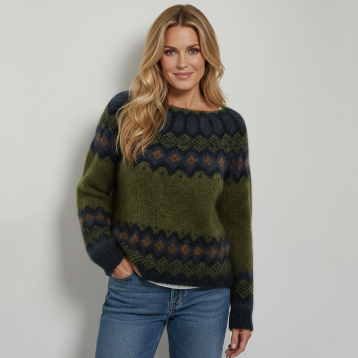 Linda - Deep Forest Retro Icelandic Knit Sweater