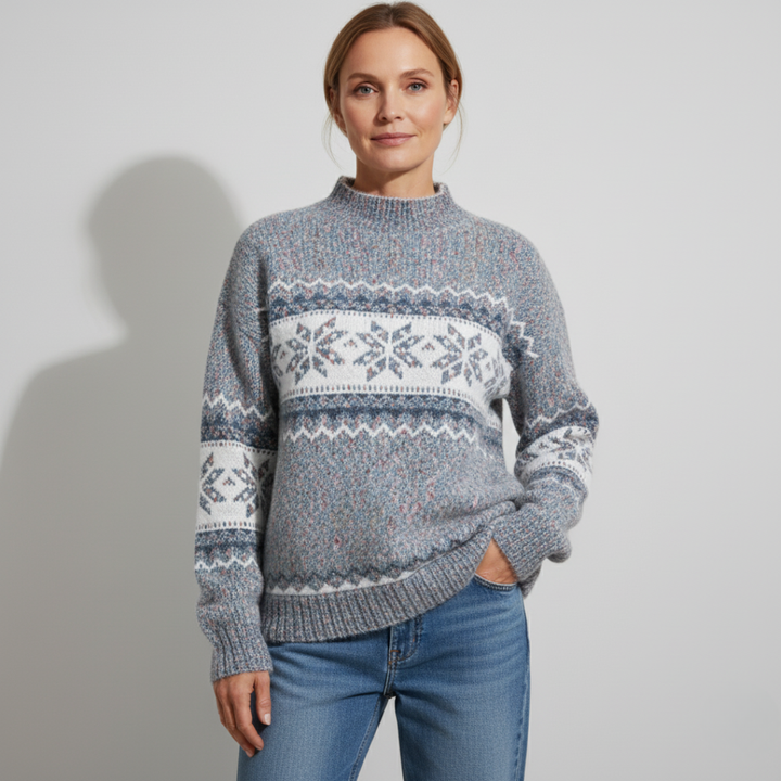 Denise - Arctic Blue Snowflake Knit for Winter Warmth