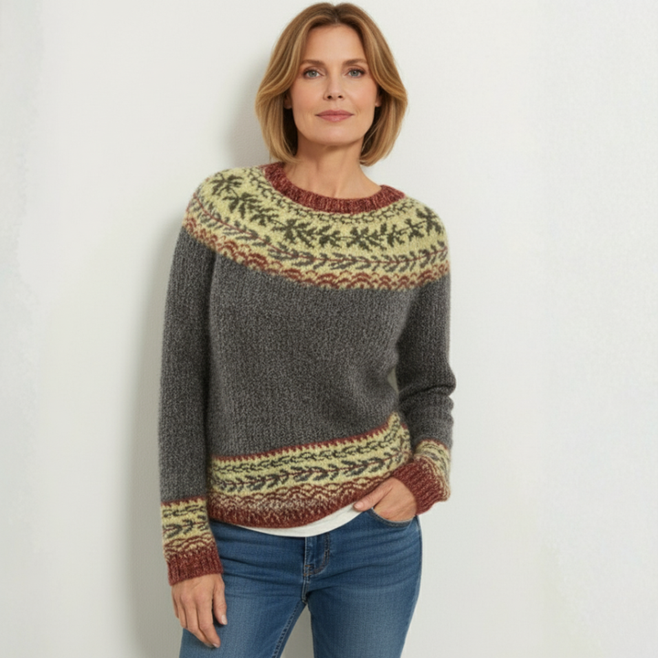 Sandra - Forest Vine Trim Scandinavian Knit Sweater