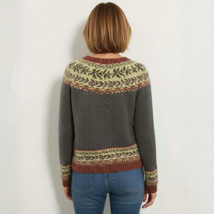 Sandra - Forest Vine Trim Scandinavian Knit Sweater