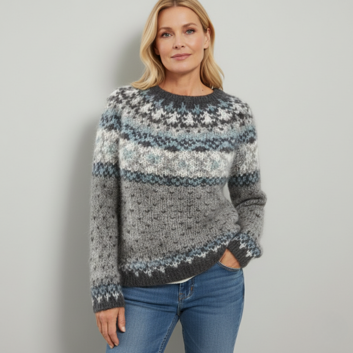 Julie - Snowy Grey Nordic Dot Knit Sweater