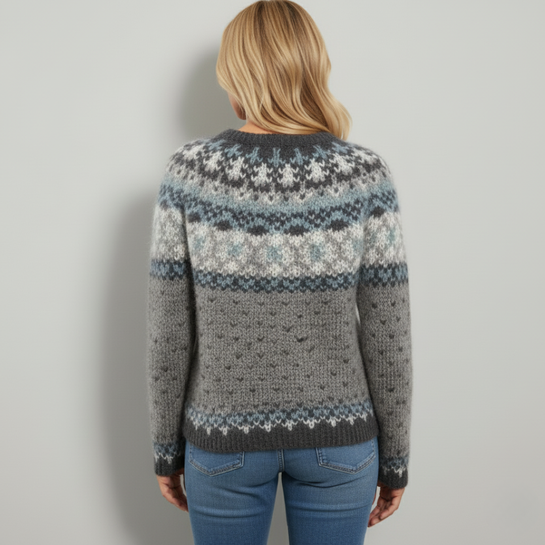 Julie - Snowy Grey Nordic Dot Knit Sweater