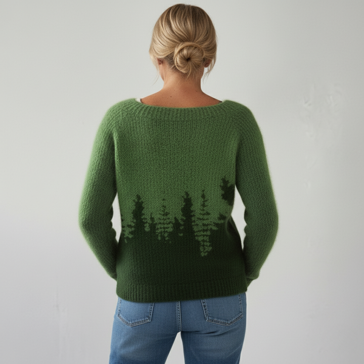 Sherry - Nordic Pine Silhouette Knit Sweater