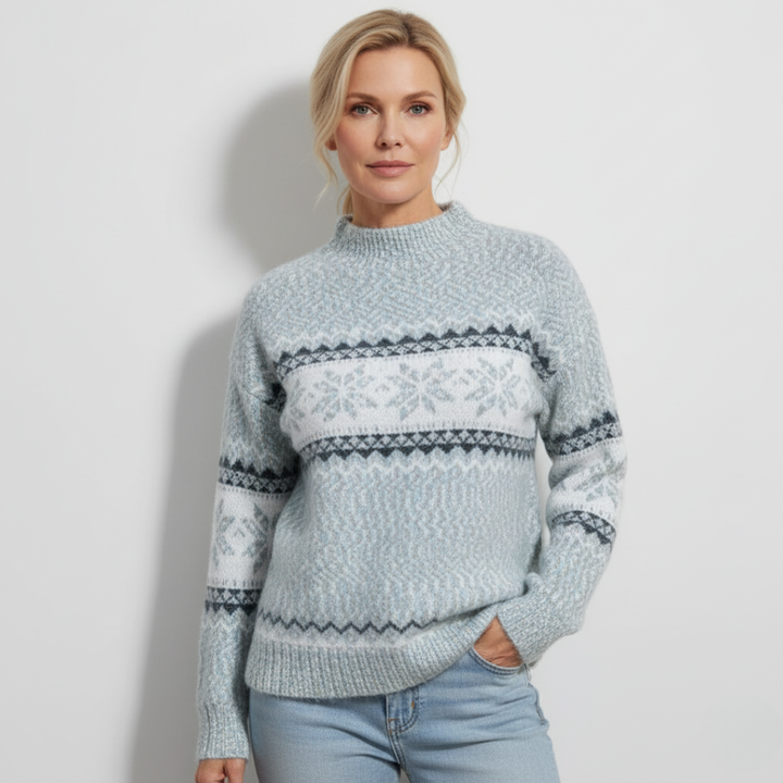 Valerie - Arctic Blue Snowflake Knit for Winter Warmth