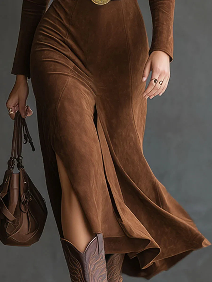 Thalia - Faux Suede Midi Dress