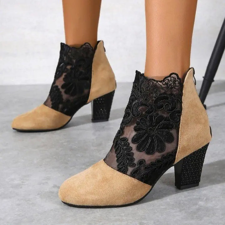Zahara - Elegant Lacy High Heels Mesh Boots
