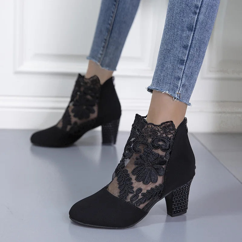 Zahara - Elegant Lacy High Heels Mesh Boots