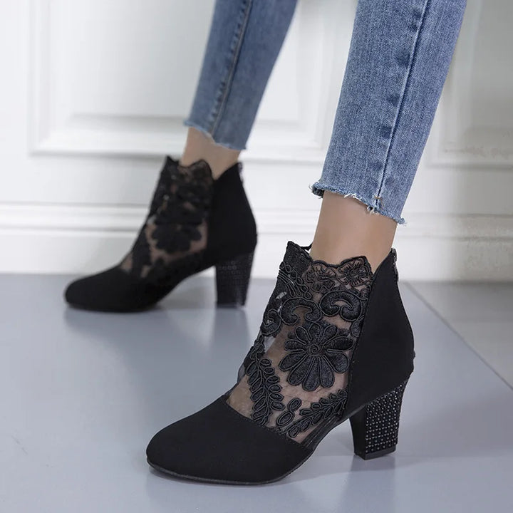 Zahara - Elegant Lacy High Heels Mesh Boots