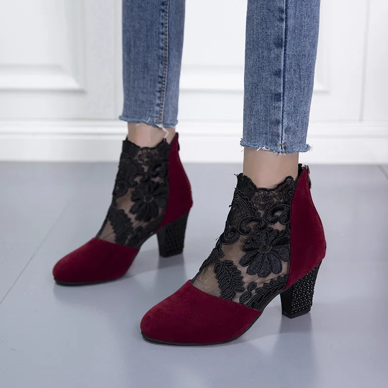 Zahara - Elegant Lacy High Heels Mesh Boots