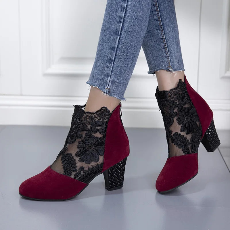 Holly - Elegant Lacy High Heels Mesh Boots