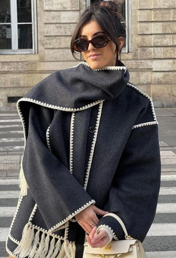 Seren - Fringed Jacket with Scarf