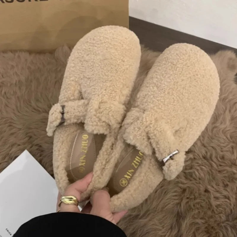 Amelia - Wool & Plush Mary Jane Flats
