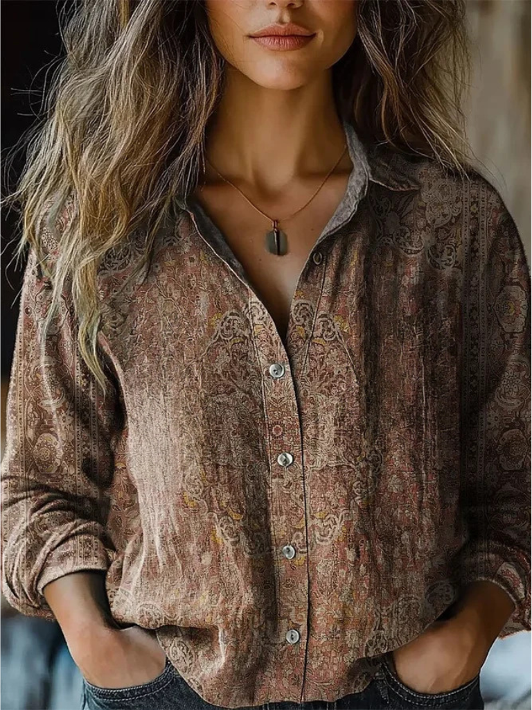 Nadia - Retro long-sleeve blouse