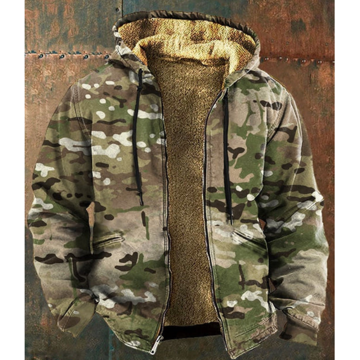 Kevin - Retro Camouflage Print Fleece Jacket