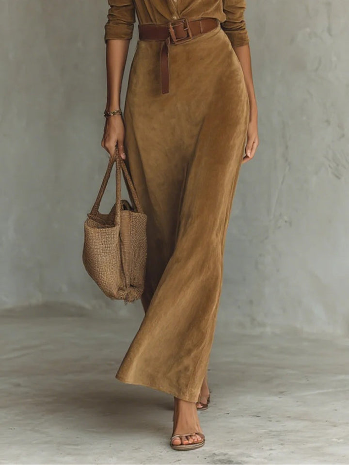 Celestine - Chic Suede Maxi Gown