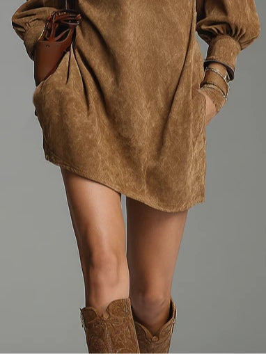 Brielle - Suede Turtleneck Mini Dress
