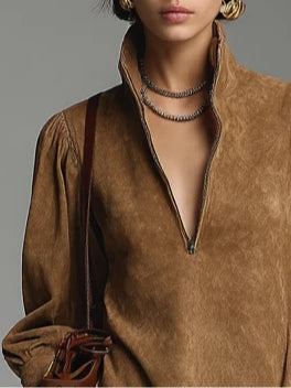 Brielle - Suede Turtleneck Mini Dress