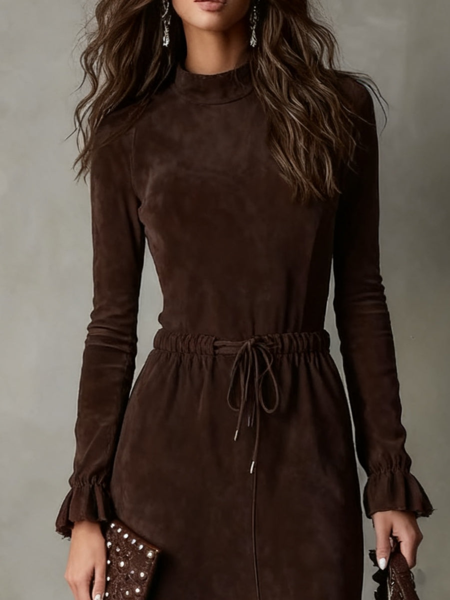 Freya - Suede Midi Dress with Tie Waist