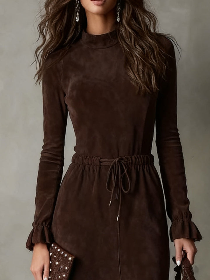 Freya - Suede Midi Dress with Tie Waist