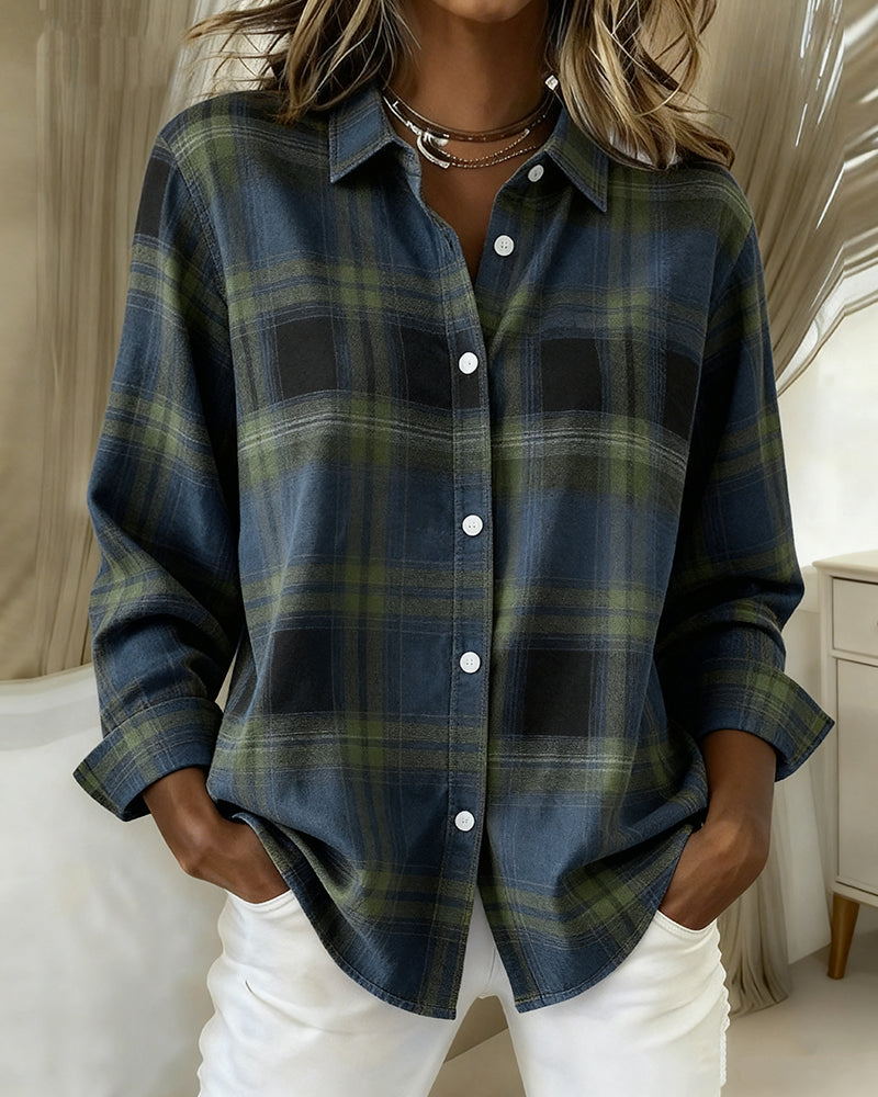 Paige - Shirt with Check Pattern and Notched Collar
