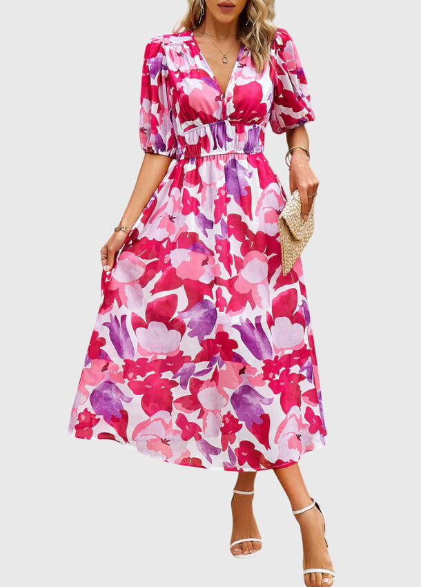 Olivia - Flattering Floral Midi Dress
