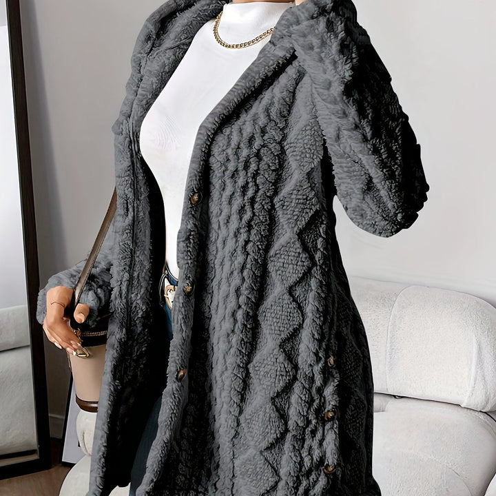 Violet - Plush Diamond-Patterned Hooded Cardigan