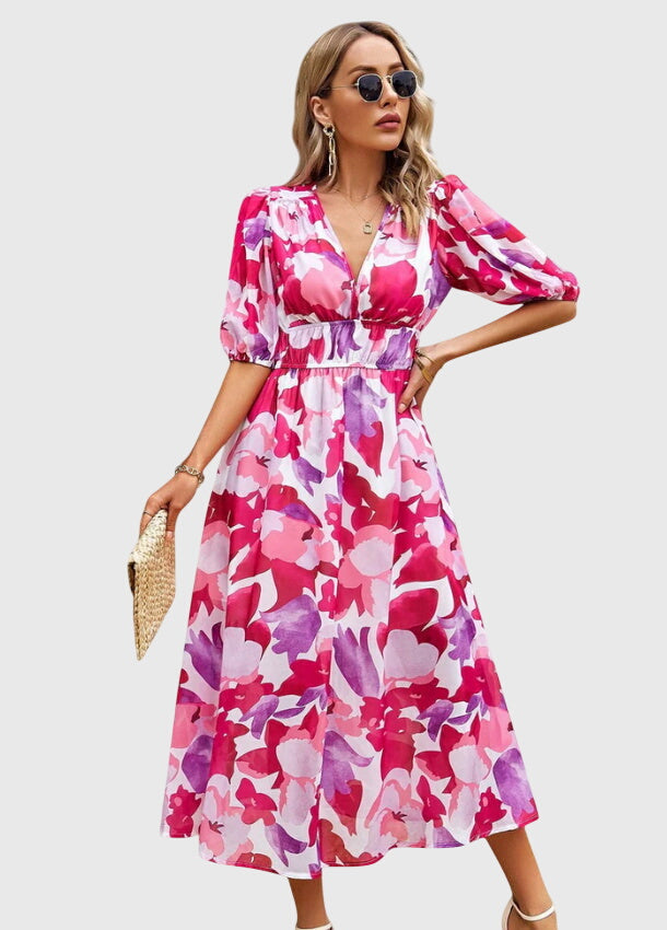 Olivia - Flattering Floral Midi Dress