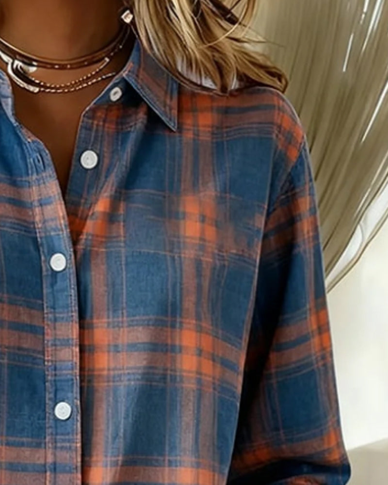 Paige - Shirt with Check Pattern and Notched Collar