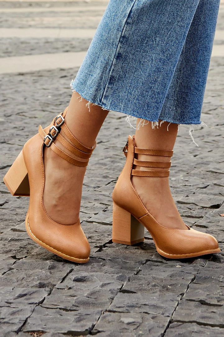 Delilah - Smooth sandals with ankle strap and chunky heel