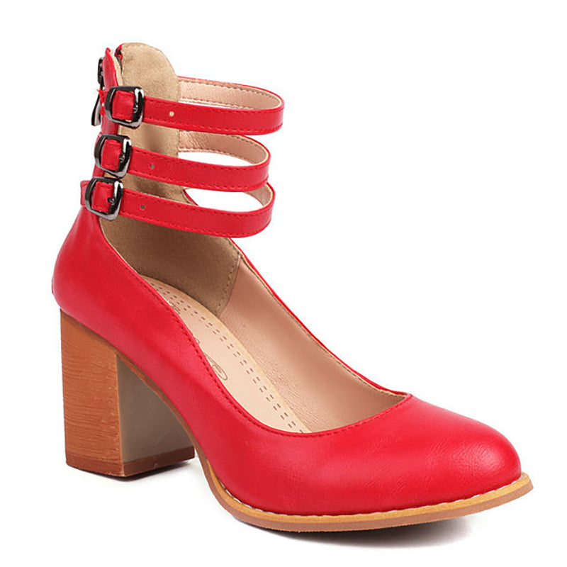 Delilah - Smooth sandals with ankle strap and chunky heel
