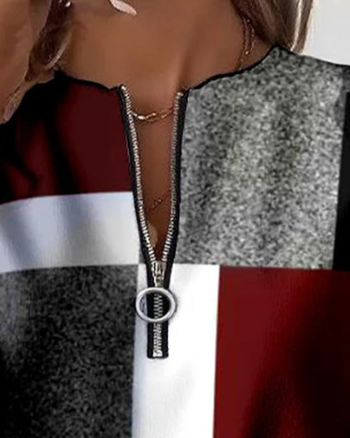 Juliana - Casual Sweatshirt with Half Zipper and Print