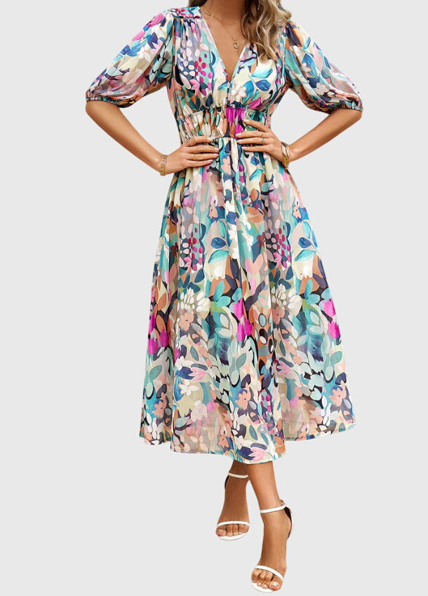 Olivia - Flattering Floral Midi Dress