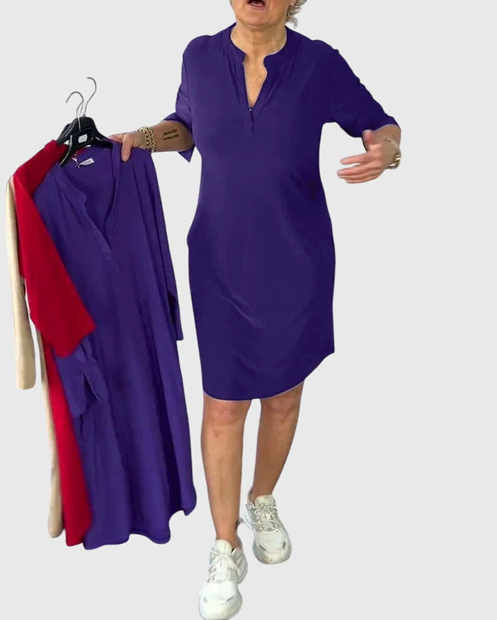 Olivia - Solid V-Neck Dress