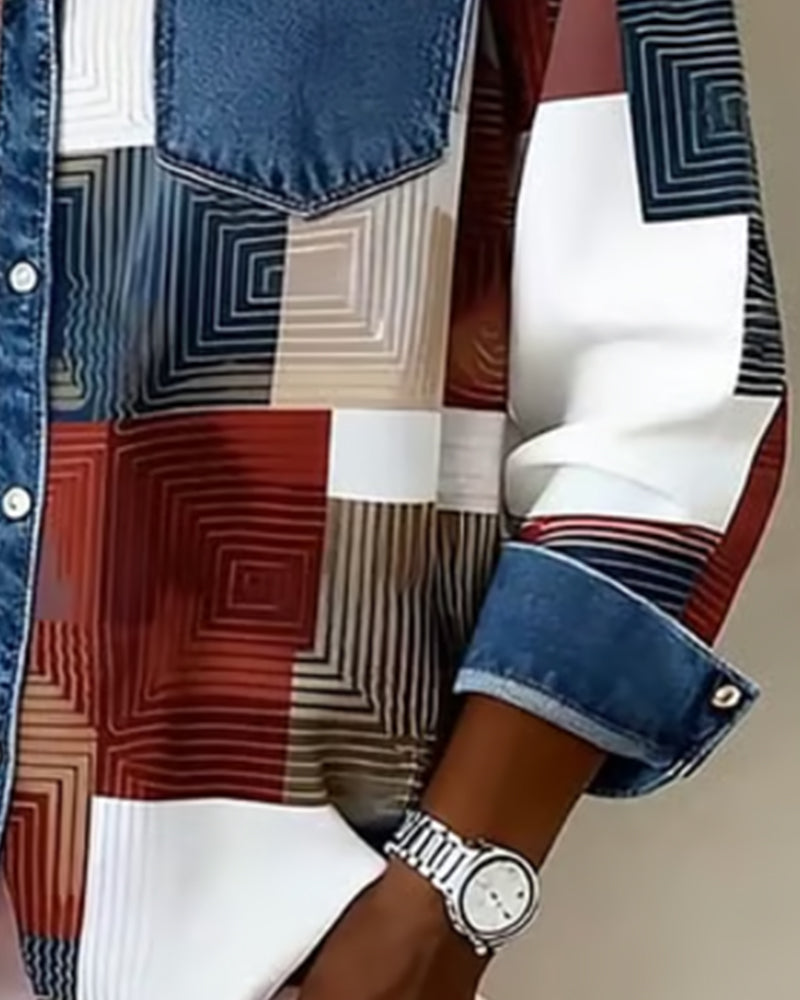 Vanessa - Color Block Shirt Fashionable Collar