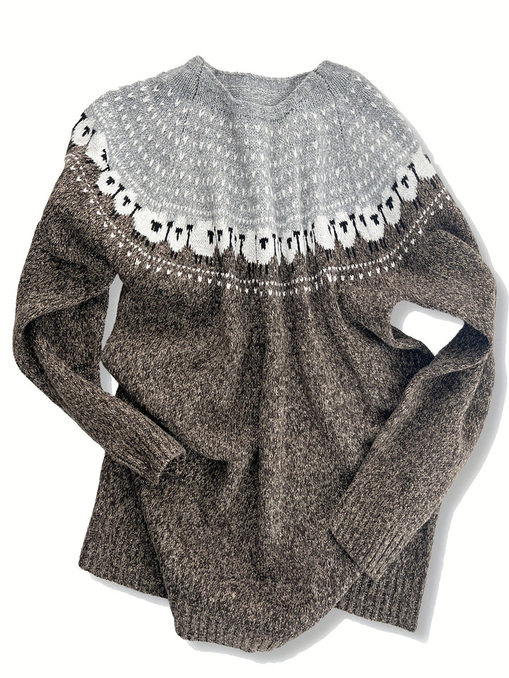 Lucienne - Elegant Winter Sweater with Sheep Jacquard Pattern