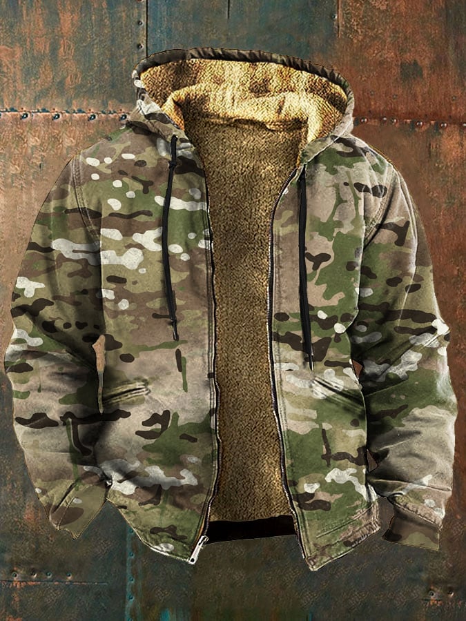 Kevin - Retro Camouflage Print Fleece Jacket