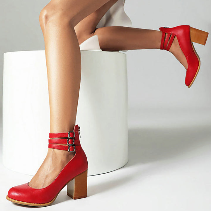 Delilah - Smooth sandals with ankle strap and chunky heel