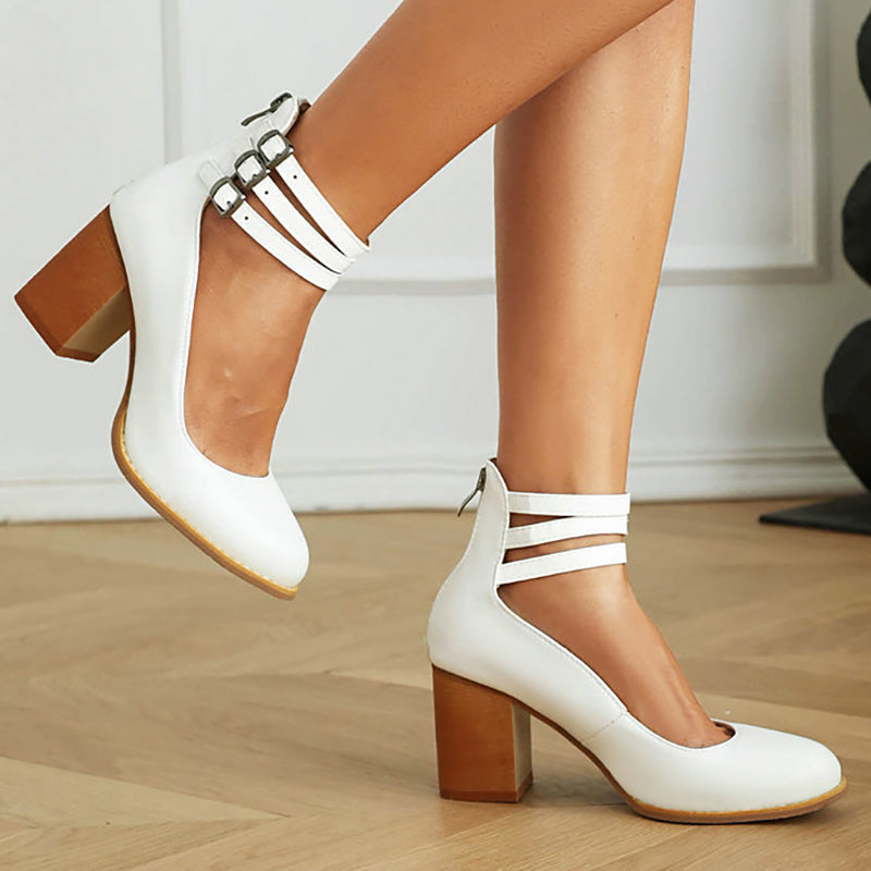 Delilah - Smooth sandals with ankle strap and chunky heel
