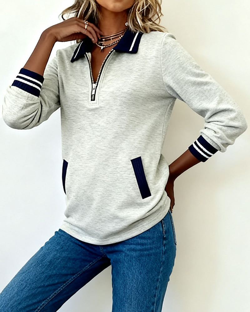 Amira - Loose Sweatshirt with Lapel and Zipper