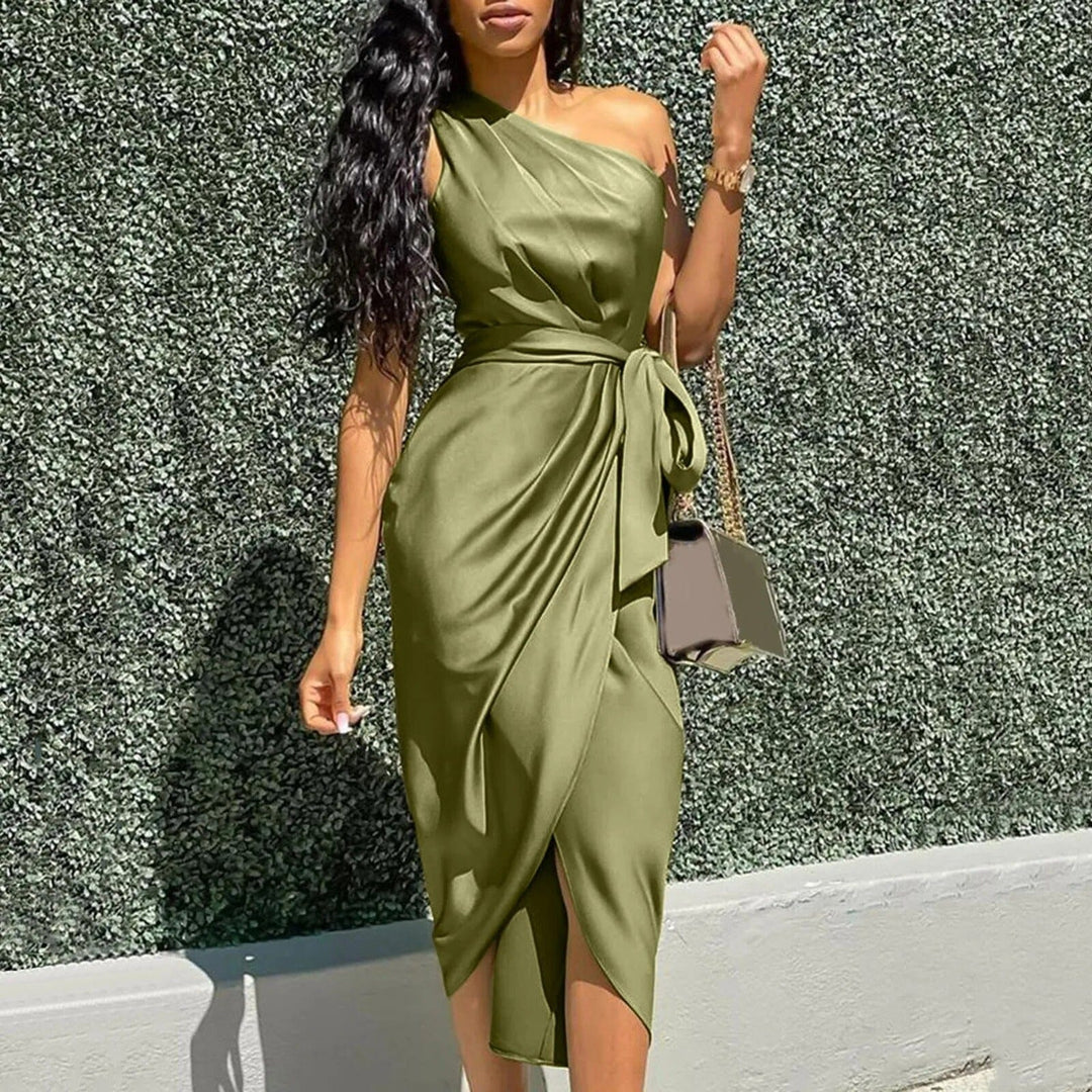 Eve - Asymmetrical Silk Maxi Dress with Ruffles