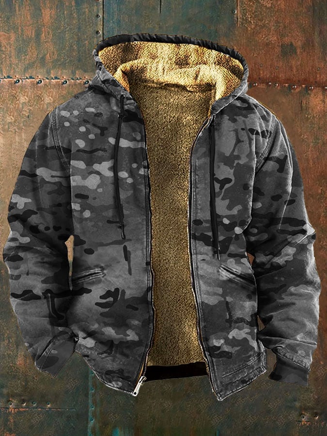 Kevin - Retro Camouflage Print Fleece Jacket