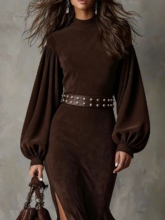 Amira - Vintage Lantern-Sleeve Midi Dress