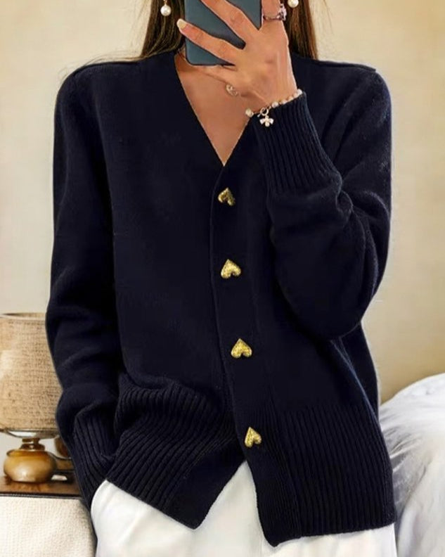 Jemima - Elegant Heart Button Cardigan
