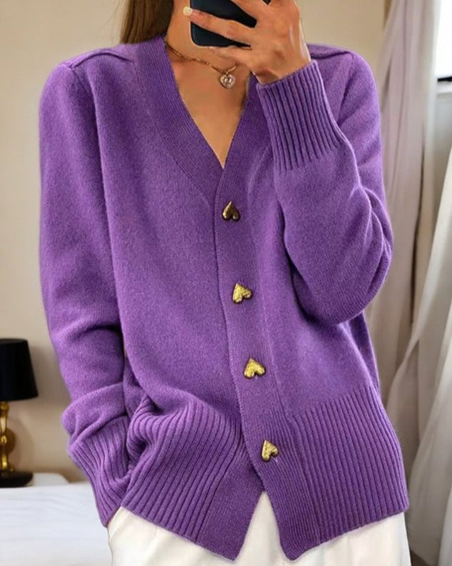 Jemima - Elegant Heart Button Cardigan