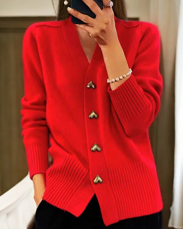 Jemima - Elegant Heart Button Cardigan